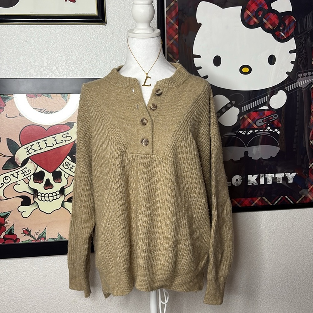 Tan Knitted Button Up Sweater